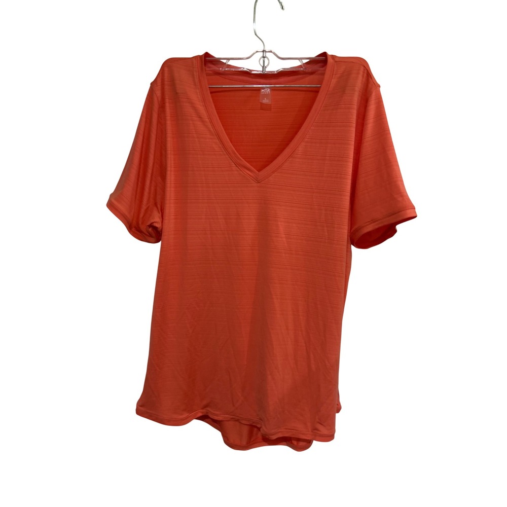 MTA Sport Womens V-Neck Short Sleeve Activewear Top Coral Orange Space Dye Large